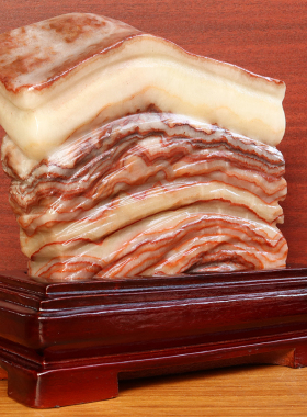 20*21*5cm3475g天然石材奇石摆件猪肉石五花肉桌面装饰雕刻石摆件