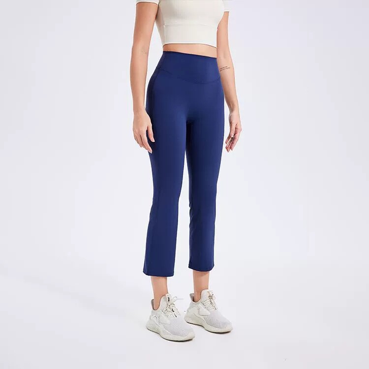 春夏高腰瑜伽裤女小直筒显瘦烟管八分裤修身提臀跑步运动裤健身裤