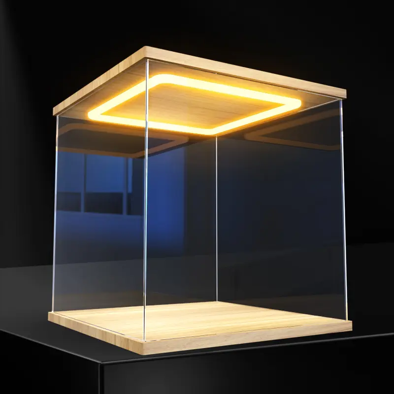 带灯亚克力展示盒适用拼装玩具防尘罩高达模型收纳积木手办展示柜