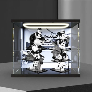 适用泡泡玛特迪尼士威利号汽船系列手办盲盒亚克力灯光场景收纳盒