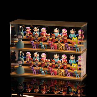 盲盒收纳展示架带灯泡泡玛特展示盒防尘手办展示盒展示柜灯带