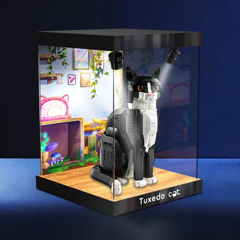适用IDEAS系列21349燕尾服猫模型拼装积木防尘罩亚克力收纳盒