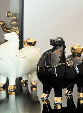 马上有钱摆件陶瓷招财装饰工艺品办公室客厅高档家居酒柜玄关摆设