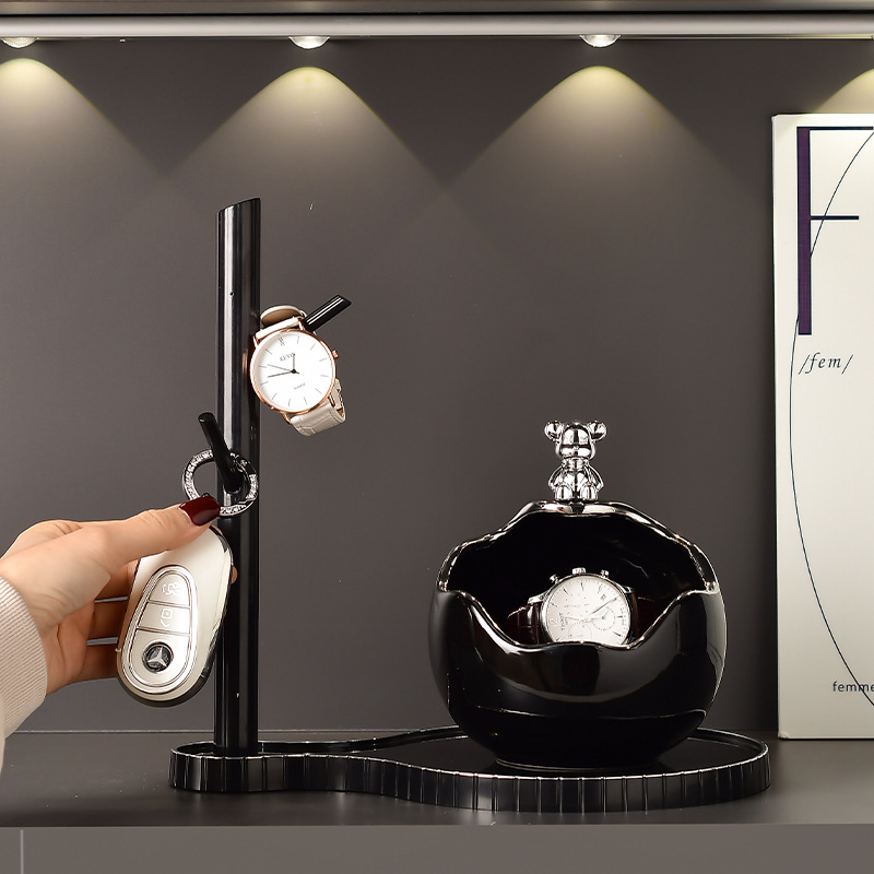 2025放钥匙收纳玄关摆件轻奢高档客厅入户鞋柜黑色系装饰品进门口