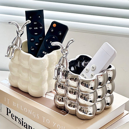 奶油风棉花糖陶瓷电视空调遥控器篮收纳盒客厅茶几高颜值摆件高级