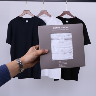 3件装礼盒男女t恤衫筒织无缝纯棉打底白色t恤男士t-shirt休闲百搭