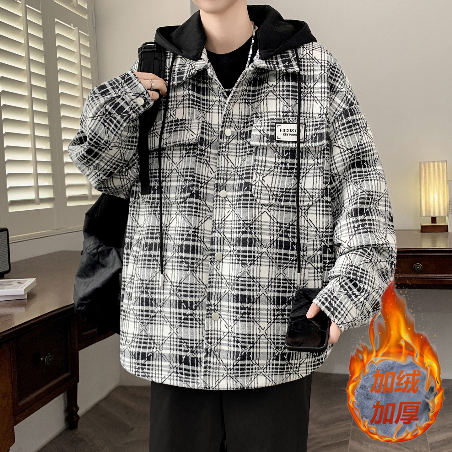 秋冬装加绒加厚夹克男生