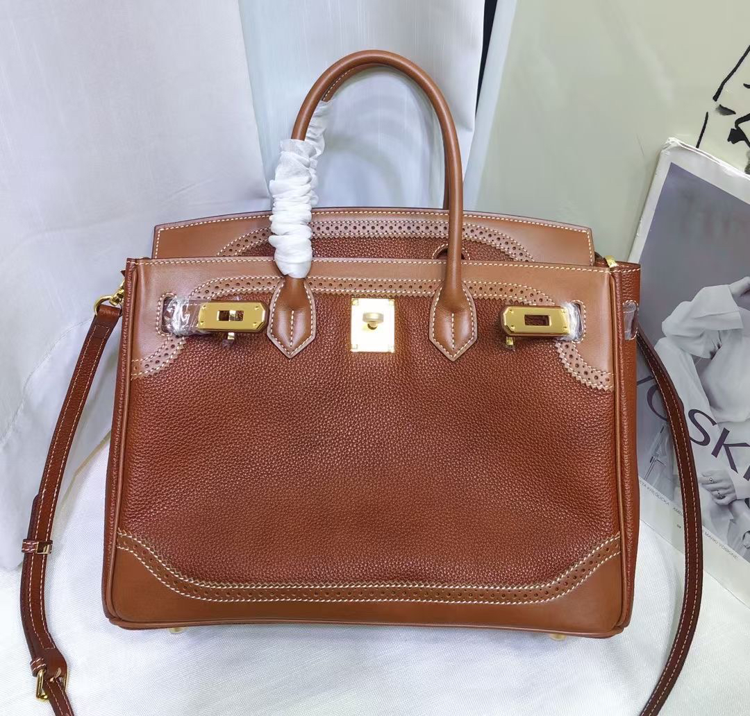 （蕾丝款）福宝马鞍皮蕾丝铂金包真皮高级感秋冬百搭手提单肩包