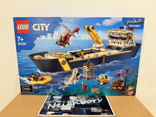LEGO乐高 60266 城市City系列 海洋探险巨轮潜水艇鲨鱼直升机积木