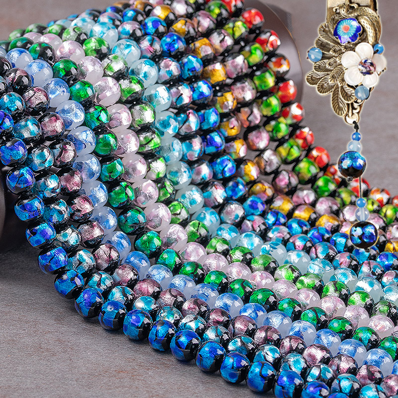彩箔圆珠进口日式手工琉璃diy手工串珠手链项链饰品手链串珠材料