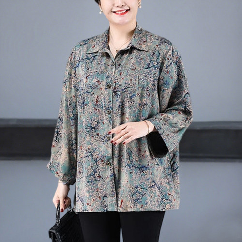 中老年女装衬衫妈妈装上衣加肥加大码洋气宽松夏装200斤胖老太太