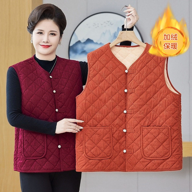 中老年女装加绒保暖马甲背心妈妈装加肥加大码冬装奶奶坎肩200斤