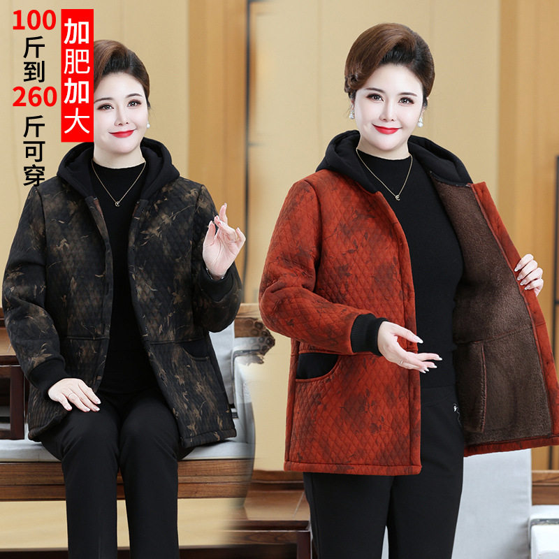 加绒加厚棉衣女中老年妈妈装加肥