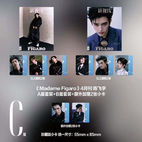 计入销量 费加罗 4月 陈飞宇C版套装：A+B封面杂志+AB卡池所有小卡+额外2张小卡 新视线Madame Figaro中文版杂志 4月刊 陈飞宇封面