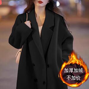 高级感黑色毛呢大衣女2024冬装新款赫本风加厚加绒超好看毛呢外套