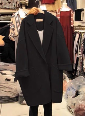 特大码黑色双面羊绒大衣女宽松韩系胖mm高级感200斤羊毛呢子外套