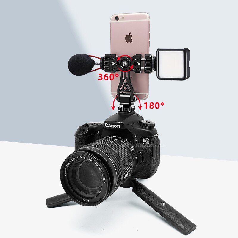 카메라 핫슈 휴대폰 클립 브래킷 SLR 외부 모니터 고정 삼각대 라이브 촬영 콜드 슈 필 라이트 휴대폰 클립 카메라 뷰파인더 수평 촬영 회전 헤드 사진 액세서리