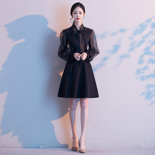 黑色新款高贵学生仙气小晚礼服