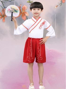 元旦儿童古装男裤SING汉服寄明月红昭愿COS演出服白色中国风短裙