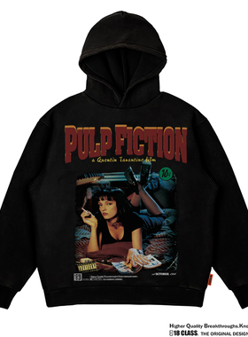 Pulp Fiction复古低俗小说美式电影美式印花洗水重磅宽松连帽卫衣