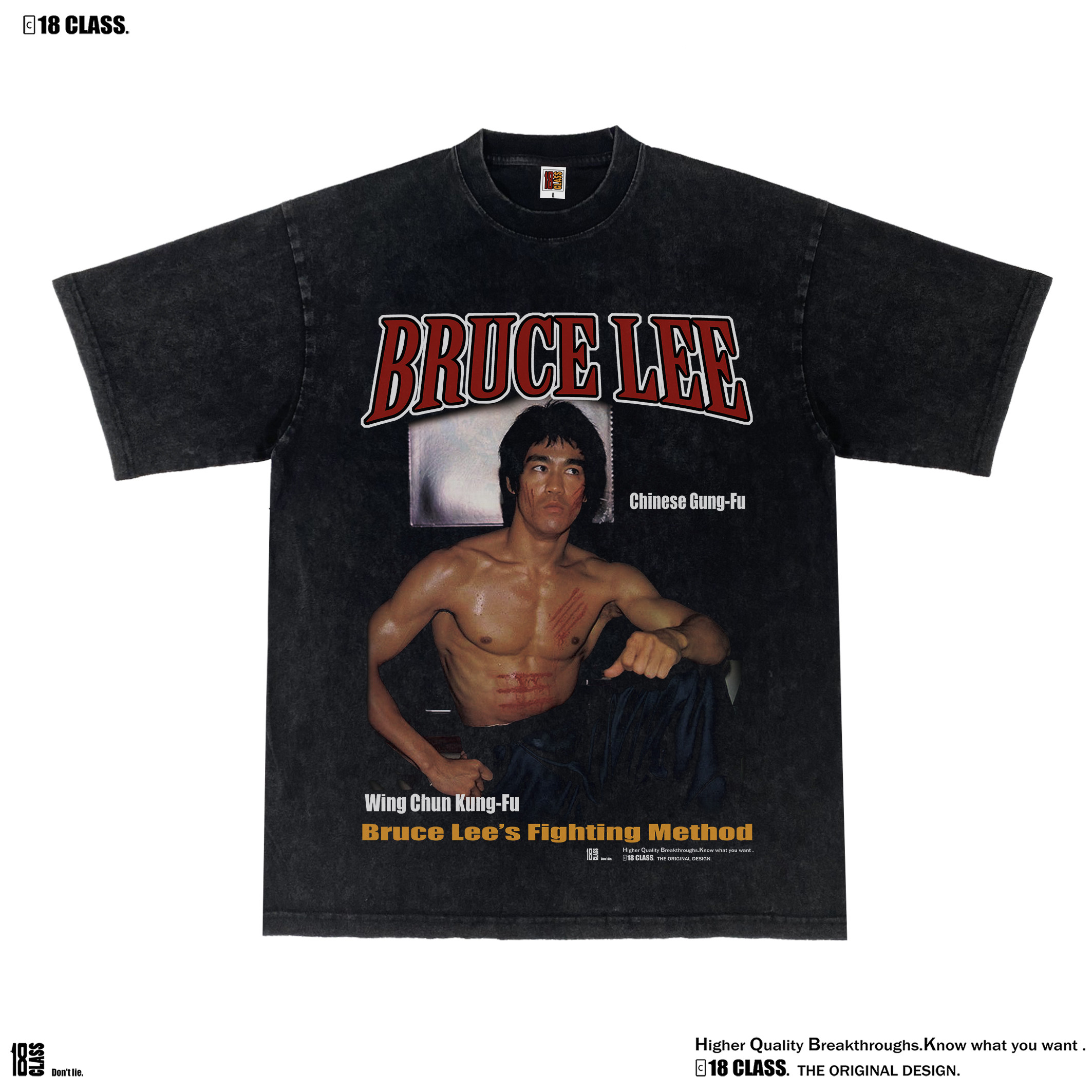 原创BruceLee李小龙美式宽松vintage复古做旧重磅洗水纯棉短袖T恤