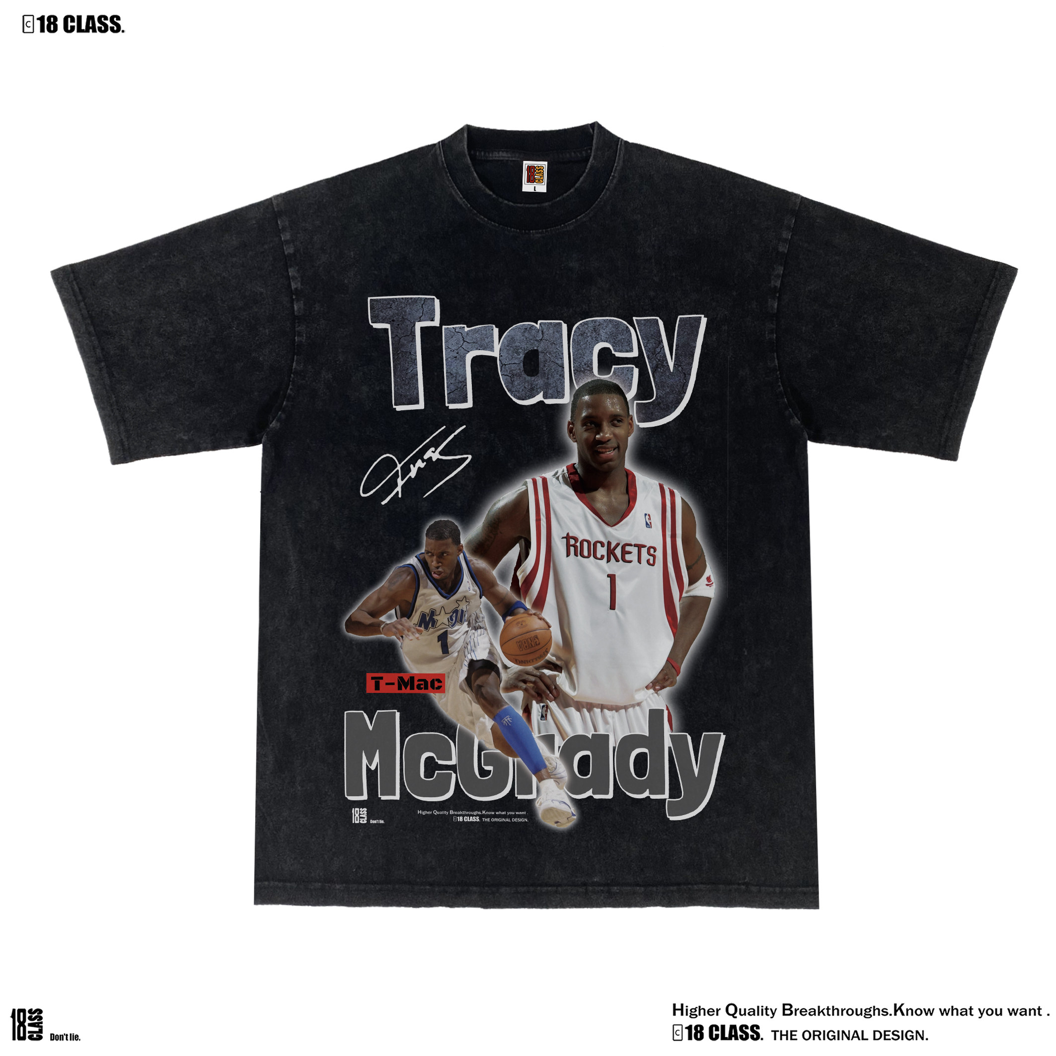 T-Mac麦迪美式嘻哈vintage复古宽松小圆领水洗重磅纯棉长短袖T恤