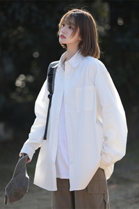 胖mm长袖衬衫女大码中性上衣宽松防晒外套纯色衬衣CS02P45图片
