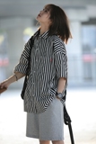 男夏季条纹衬衫外穿2025新款宽松潮流短袖衬衣男士上衣CS07-p45，男装T恤，星座710