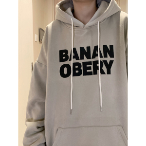 冬灰色字母印花连帽卫衣女oversize宽松加绒加厚外套WY06P68图片