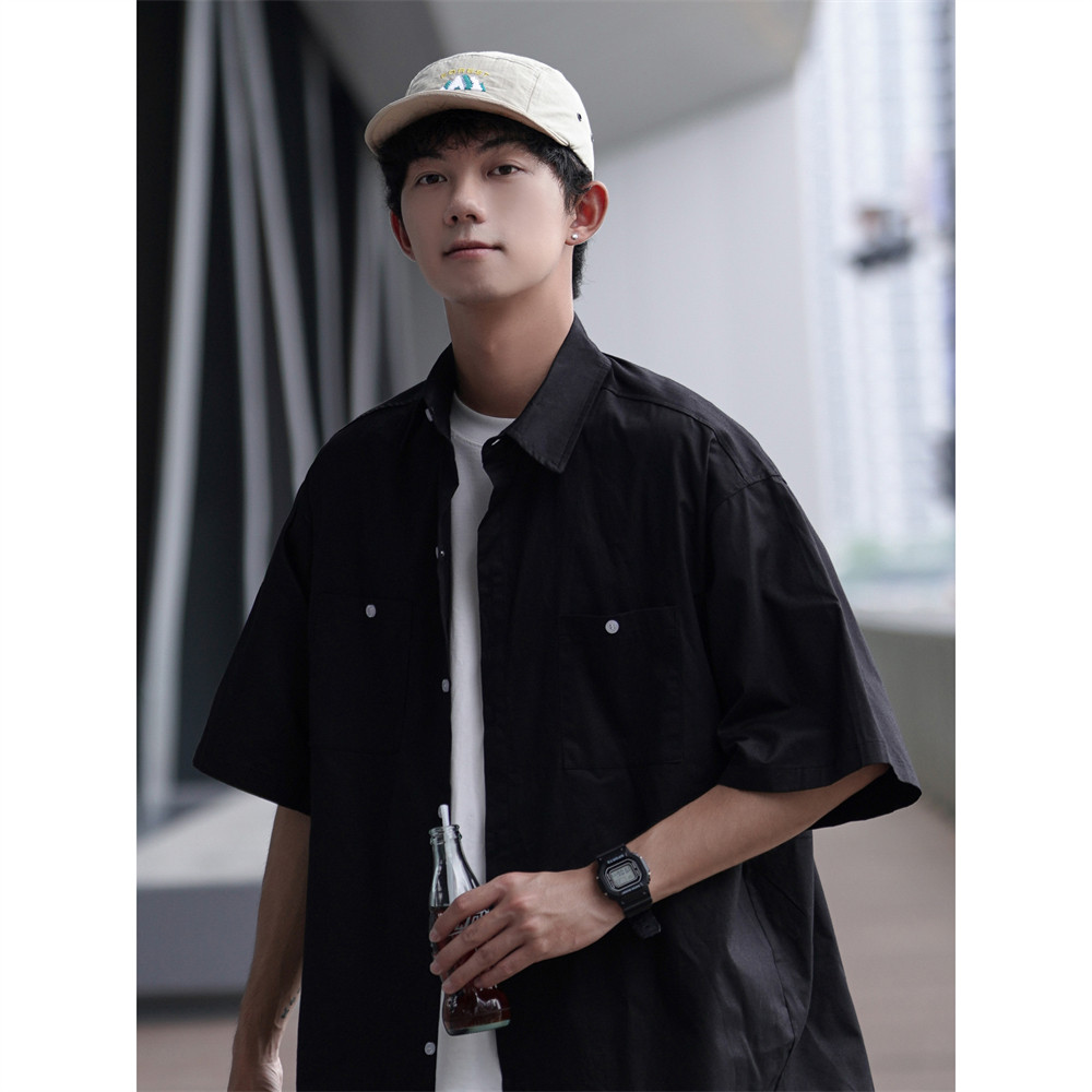 情侣短袖衬衫男夏季中性上衣宽松日系工装衬衣外套男款7002-P45,男装T恤,星座710