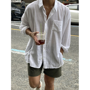 夏季新款韩版透气衬衫休闲宽松棉麻料男士衬衣薄款外套3407P45特图片