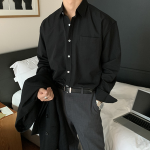 男士长袖衬衫宽松韩版高级感寸衫轻熟风休闲纯色衬衣服3418P45图片