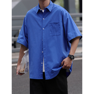 糖果色短袖衬衫男设计感寸衫白色休闲衬衣vintage小众港风日系图片
