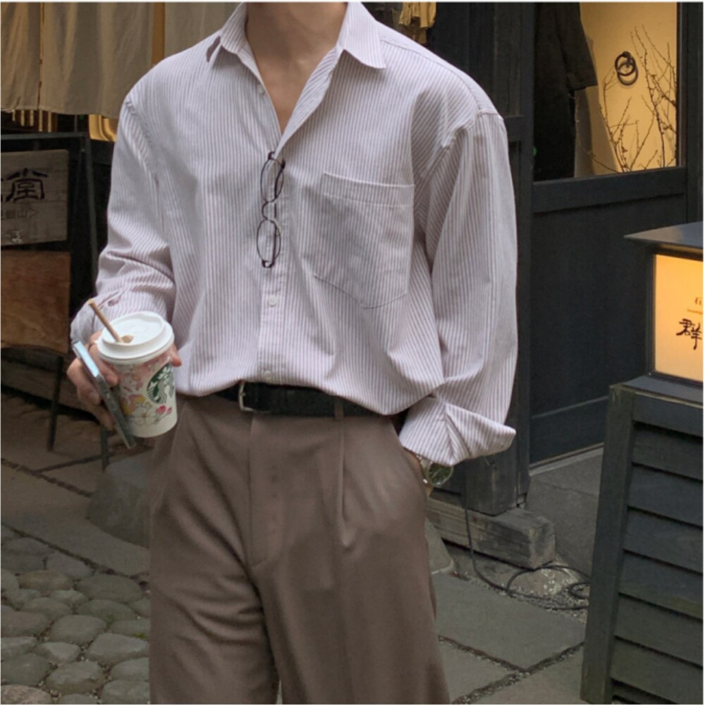 衬衫男韩版休闲小众条纹衬衣春秋季时尚百搭长袖外套XZ710-811P50,男装衬衫,星座710