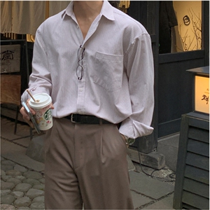 衬衫男韩版休闲小众条纹衬衣春秋季时尚百搭长袖外套XZ710-811P50图片