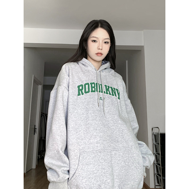新款纯棉连帽灰色卫衣女秋冬加绒加厚宽松潮ins春秋WY03P58,商品下架区,星座710