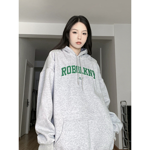 新款纯棉连帽灰色卫衣女秋冬加绒加厚宽松潮ins春秋WY03P58图片