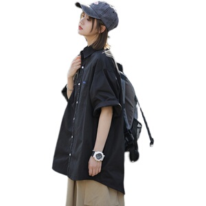 短袖衬衫女港味新款潮流宽松纯色衬衣休闲百搭外穿上衣CS09-p45图片