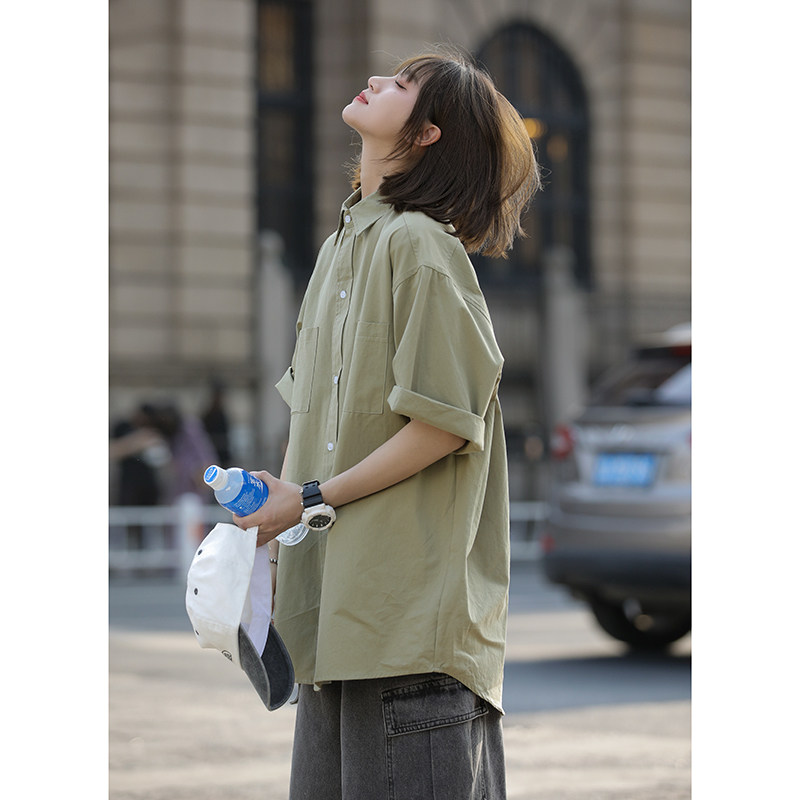 情侣衬衫女设计感小众ins宽松短袖上衣休闲美式衬衣外套CS09-p45,商品下架区,星座710