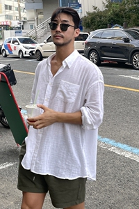 夏季新款韩版透气衬衫休闲宽松棉麻料男士衬衣薄款外套3407P45特图片