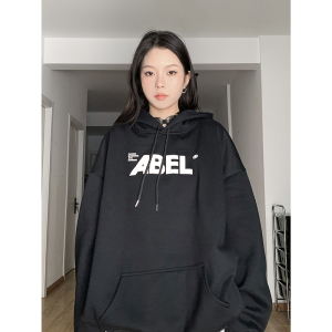 新款纯棉加绒加厚oversize慵懒风卫衣女秋冬宽松连帽潮WY01P58