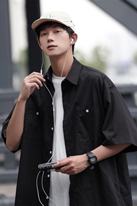 情侣短袖衬衫男夏季中性上衣宽松日系工装衬衣外套男款7002-P45图片
