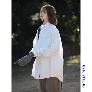 2025新款日系男女纯色美式宽松休闲工装衬衣长袖外套潮CS02P45图片