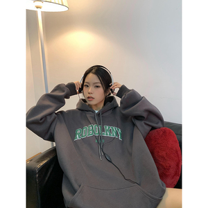 纯棉女连帽套头卫衣oversize慵懒风卫衣女秋冬宽松连帽潮wy03P58图片