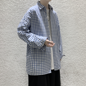 衬衫男港风日系风格穿搭oversize格子衬衣盐系古着外套夏季435P45图片