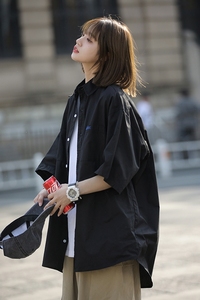 短袖衬衫女港味新款潮流宽松纯色衬衣休闲百搭外穿上衣CS09-p45图片