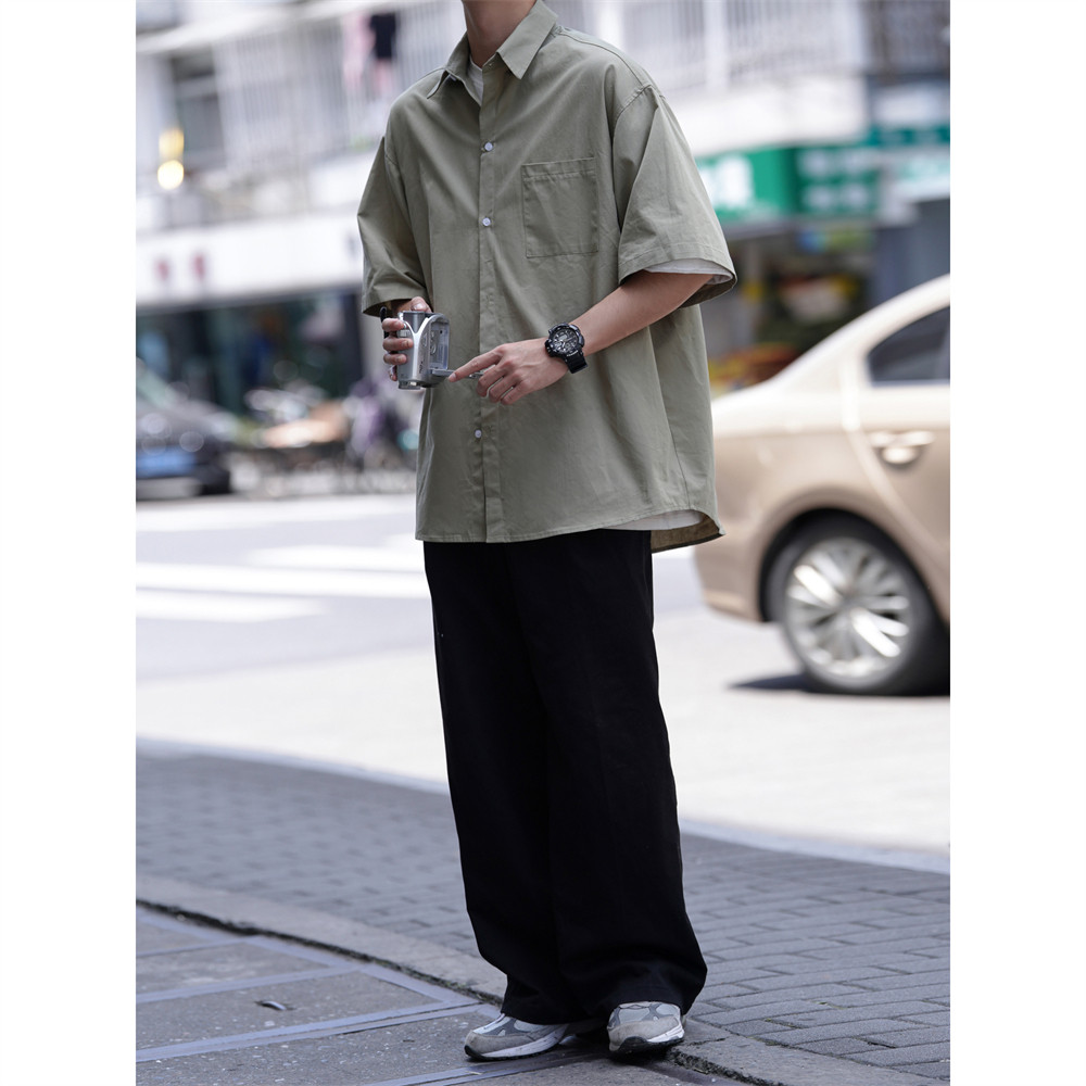 2024夏季新款男白色短袖衬衫男工装衬衣外套日系休闲男生7004-P45,商品下架区,星座710