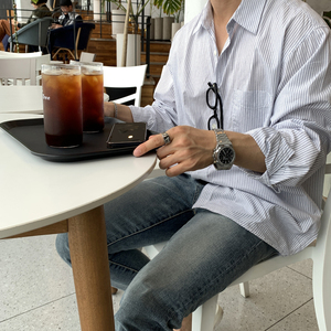 夏季薄款条纹衬衫男士高级感宽松免烫百搭衬衣长袖韩系轻熟风外套图片