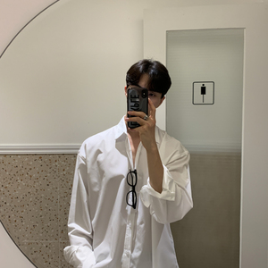 春季新款帅气咖灰色衬衫男长袖韩版潮流宽松商务休闲衬衣高级感图片
