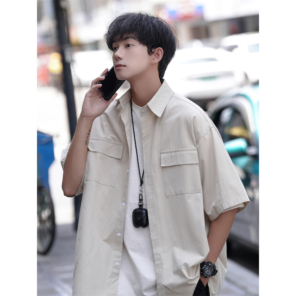夏季新款中性衬衣宽松翻领半袖上衣日系工装短袖衬衫男7005-P45，商品下架区商品下架区，星座710